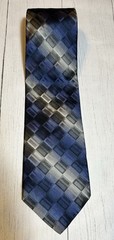 Murano Silk Necktie Blue Black Silver Checkered Made In USA 4”x60”