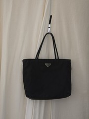 Vintage PRADA Tessuto Shoulder Bag Tote Black Nylon Double Shoulder Strap