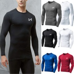 Mens Compression Shirt Thermal Base-Layer Sports Top Long-Sleeve Gym Cool Dry