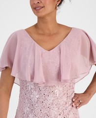 Connected Lace Gown 16 Sequined Chiffon Overlay Side Slit Mauve Pink NWT $109