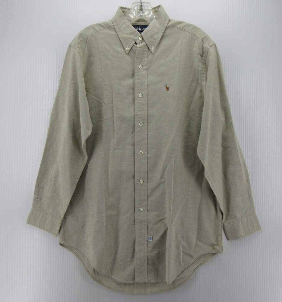 VINTAGE Ralph Lauren Shirt Men 15 1/2 Beige Oxford Cloth OCBD Flesh Pony Preppy