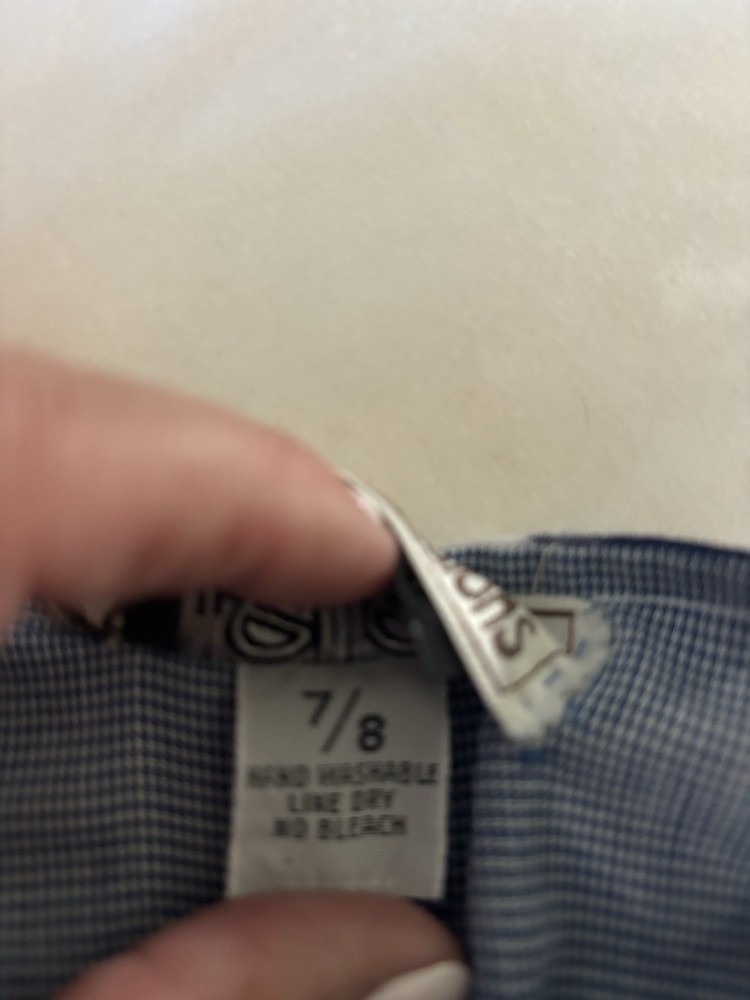 Saks Fifth Avenue Young Dimensions Blue White Check V-Neck Halter Dress 7/8