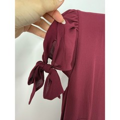 Gal Meets Glam Burgundy Midi Dress Tie Sleeve Pleated Skirt NWT Size 4