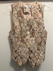Liz Claiborne Women’s M Floral Button-Front V-Neck Sleeveless Satin-Lined Vest