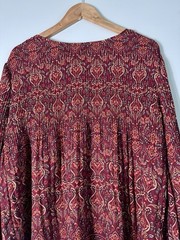 Maxi Studio Women’s Pleated Printed Crepe Top Red Flare Sleeves Size M Boho