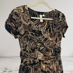 Womens Floral Faux Wrap Dress Size Medium Ruched Sleeve Summer Boho Chic