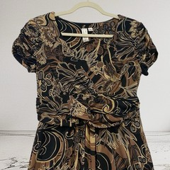 Womens Floral Faux Wrap Dress Size Medium Ruched Sleeve Summer Boho Chic