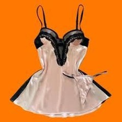California Dynasty Pink Satin and Black Lace Cupped Babydoll Lingerie