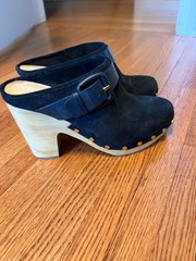 Veronica Beard Dacey Clog Mules Suede Heel Wood Platform Black Size8, Never Worn
