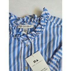 Free Assembly Ruffle Stripe Top L Blue White Sleeveless Cotton Coastal Preppy