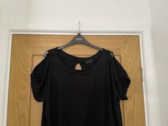 Next Top Fits UK 12 14 Thin Jersey Slit Back Cold Shoulder Sleeve