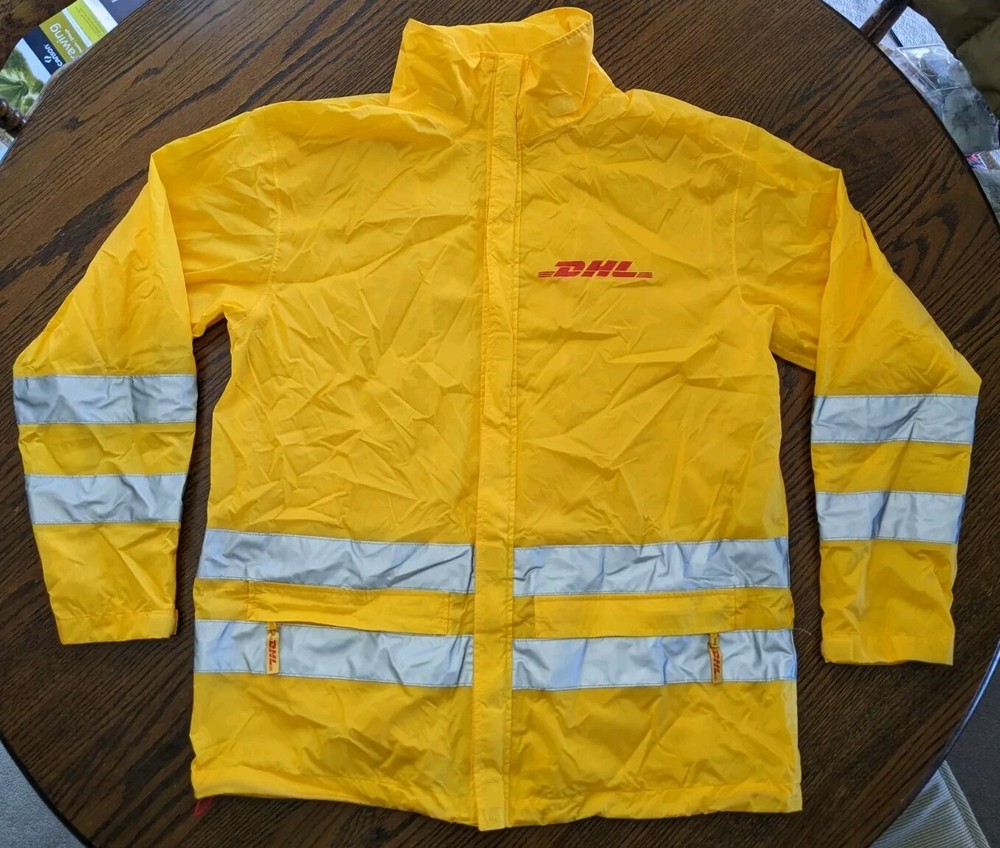 Reflective Yellow Nylon Work Jacket M Mens Lightweight Reflective Delivery Rain