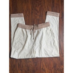 Coco + Carmen Womens Cream Jogger Lounge Pants Tan Patterned Trim L/XL