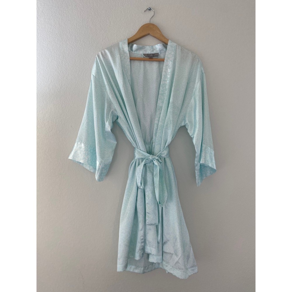 Size S/M Morgan Taylor Blue Leopard Satin-Look Lounge Robe