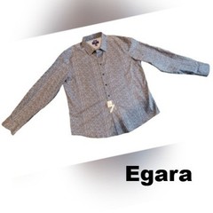 Egara Men’s Non Iron Stretch Pattern Dress Shirt XXL Blue White Print Button Up
