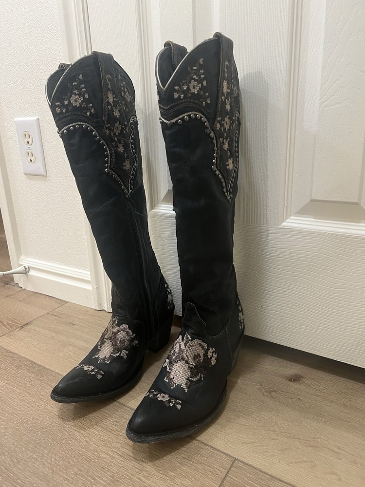 Old Gringo Bridgette Tall Women’s Black Leather Knee High Western Boots 9