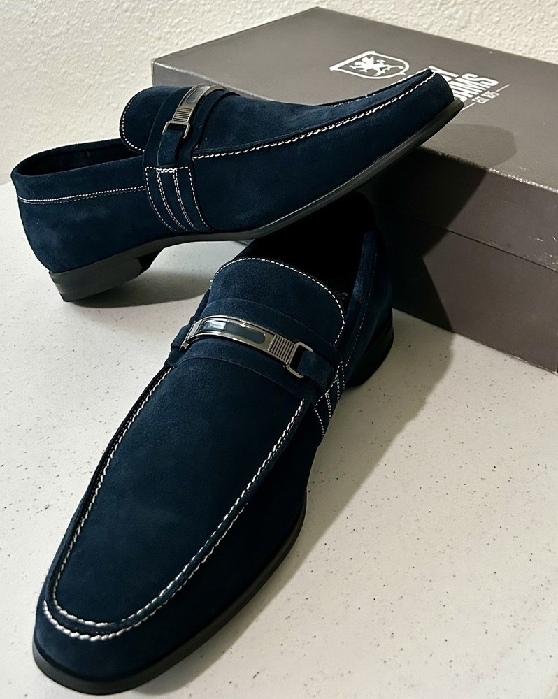 Stacy Adams Carville Men’s Navy Suede Metal Bit Slip-On Dress Loafers 11 M