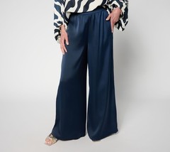 Carla Rockmore Collection Regular Wide Leg Pull-On Satin Pant Midnight Blue XS N