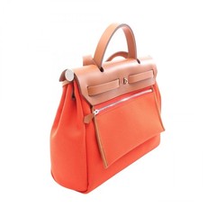 Hermes Herbag Zip PM Handbag Shoulder Bag Orange Brown Canvas Leather U Stamp 99