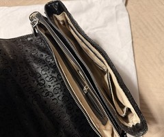 GUESS Logo Quilted Shoulder Bag Black Zip/Magnetic Closure Charm Silver Hardware