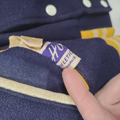 Vintage 60s Varsity Letterman Navy Blue Yellow Wool Leather Howe Jacket Small
