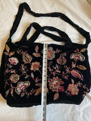 JOHNNY WAS NWT Brenda Tote Handbag Purse Black Velvet Embroidered Sequin Floral