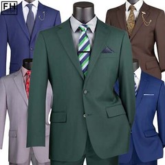 VINCI Men’s 2-Button Classic Suit w/ Adjustable Waist – 36S-56L, 5 Colors – NEW