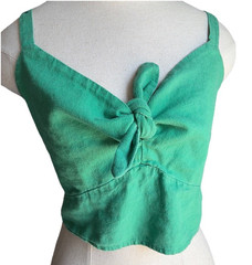 Universal Thread Women Green V-Neck Tie Front Cropped Smocked Cami Top XL
