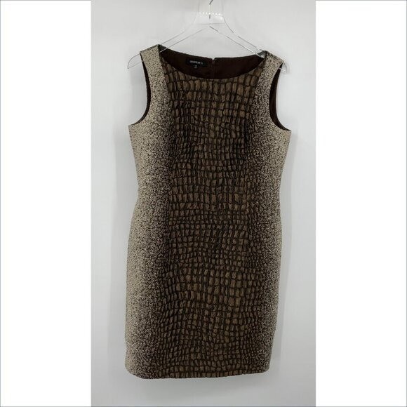 Lafayette 148 sleeveless shift sheath dress brown black textured lined 10