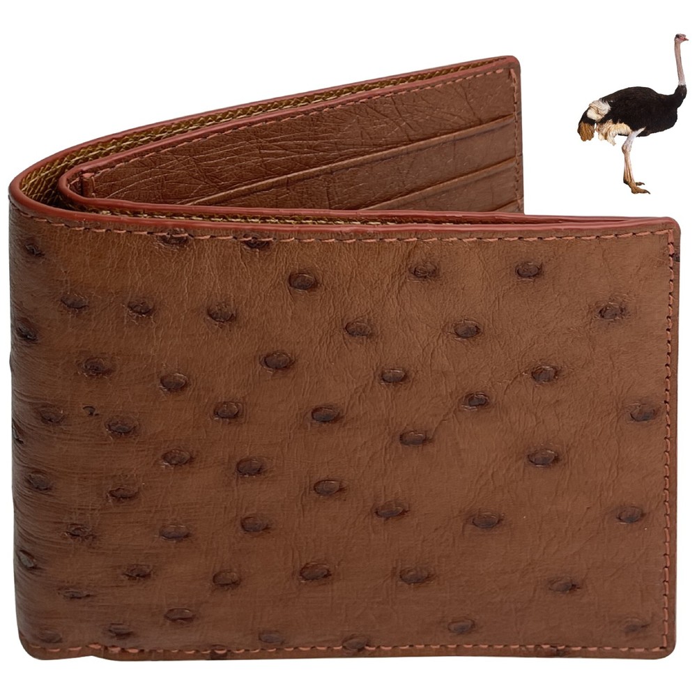 Real Ostrich Leather Brown Bifold Wallet Men’s Skin Wallet Father’s Day