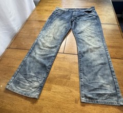 Grindhouse Bleach Washed Jeans Unique Design Mens Size 38×32 Slim Straight Fit