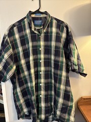 Pendleton Shirt Mens XL Button Down Short Sleeve Blue Green Plaid Check Cotton