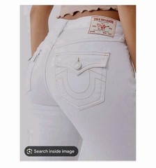True Religion Flare Capri Jeans Womens 29 Optic White Flap Pockets NWT $159