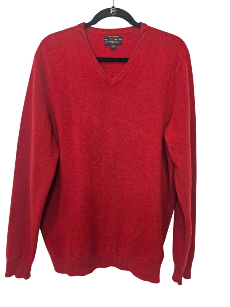Club Room Men’s Cashmere Knit Solid V-Neck Pullover Sweater Red L