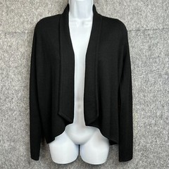 Ann Taylor Loft Sweater Women XS Black Merino Wool Blend Open Waterfall Cardigan
