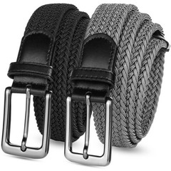 Elastic Men’s Stretch Belts 2 Pack, Woven Braided Belt for Golf Casual
