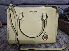 Michael Kors Yellow Satchel Zip Top Handle w Detachable Strap, Bag Charm