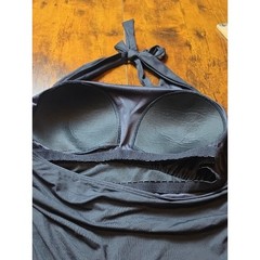 LANDS’ END | Black Halter Tankini Swim Top Tummy Control Built In Bra | 16