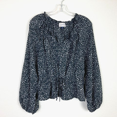 Universal Thread Womens New Peasant Top Size M Black White Peplum Balloon Sleeve