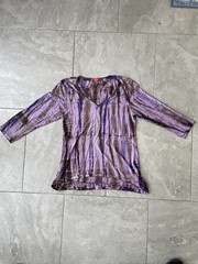 GLIMA Womens Sz M Purple Tie-Dye Rib Knit V-Neck 3/4 Sleeve Top y2k 90s Vtg Goth