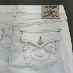 True Religion Flare Capri Jeans Womens 29 Optic White Flap Pockets NWT $159