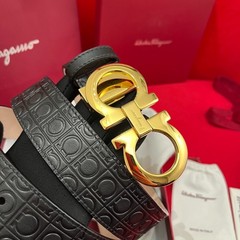 Ferragamo Italian leather belt Gold Gancini Buckle width 3.5cm/1.37inch