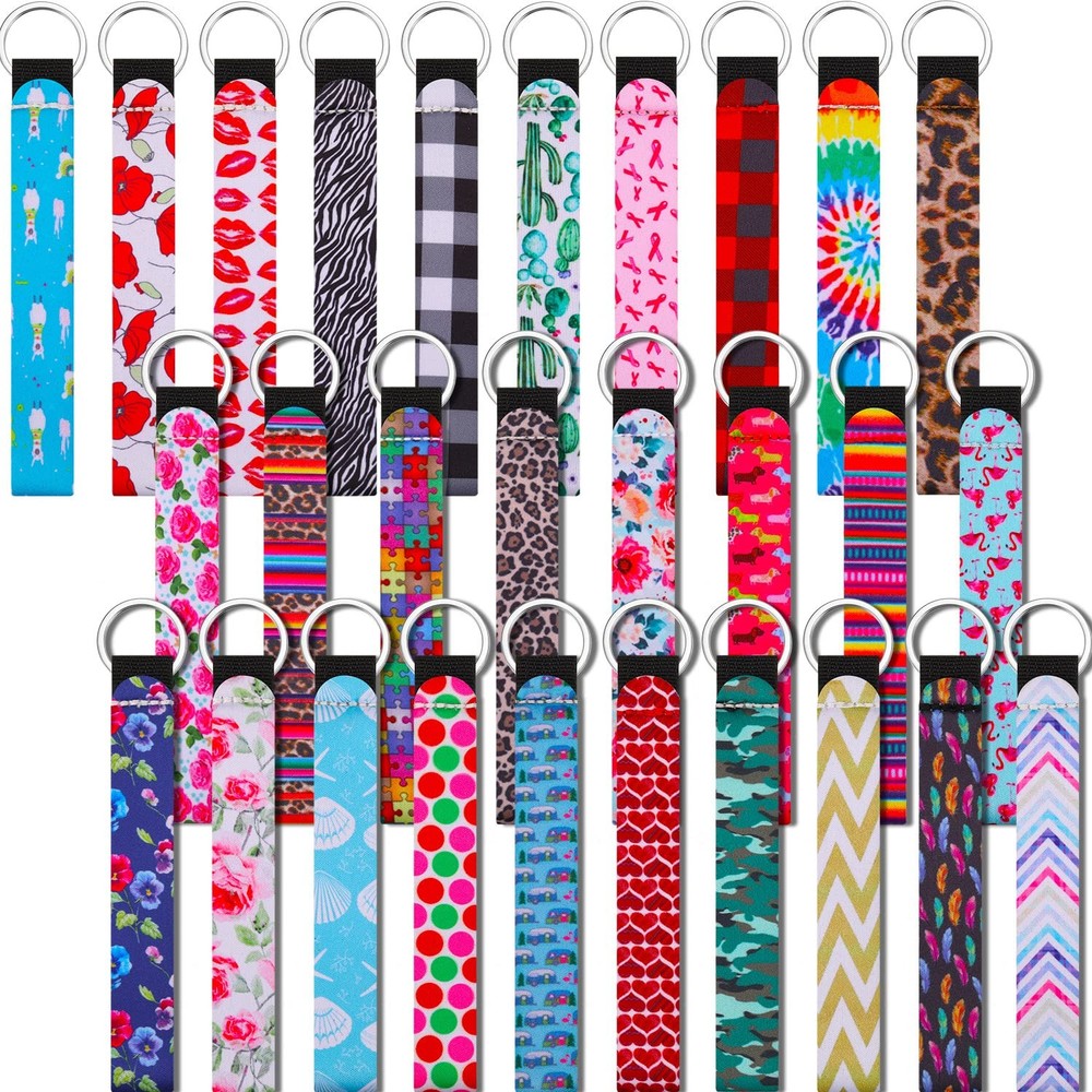 30 Pieces Neoprene Wristlet Keychain bulk Lanyard Hand Wrist Strap Keychain f…