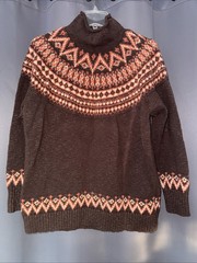 LL Bean Nordic Rag Cottton Sweater Brown Woman’s 1X Mock Turtleneck
