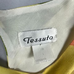 Tessuto Floral Shift Dress Women Size L Knitted Cap Sleeves Back Key Hole Yellow
