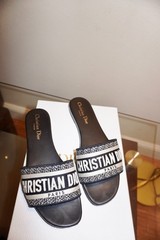 Christian Dior Dway Slides Size 37.5 Black Off White Embroidered Cotton