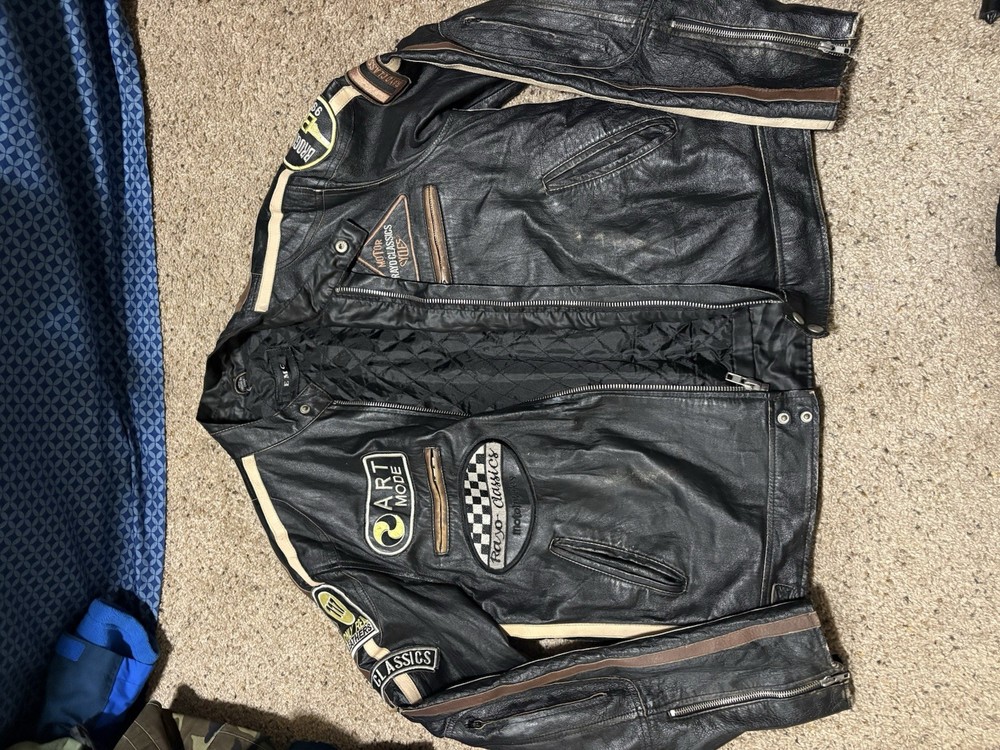 Black leather biker jacket with patches #biker #leatherjacket
