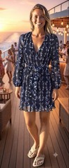 1.STATE Pleated Wrap Dress Ruffle Long Sleeve Navy Blue Faux Mini Sz 0 New Sheer