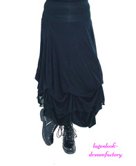 MYO Lagenlook Dream Clouds Tie Balloon Skirt MESH & Jersey Black 42 44 46 48