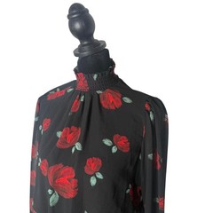 Forever 21 Sheer Top Floral Print Size S Smocked Romantic Feminine Mock Neck
